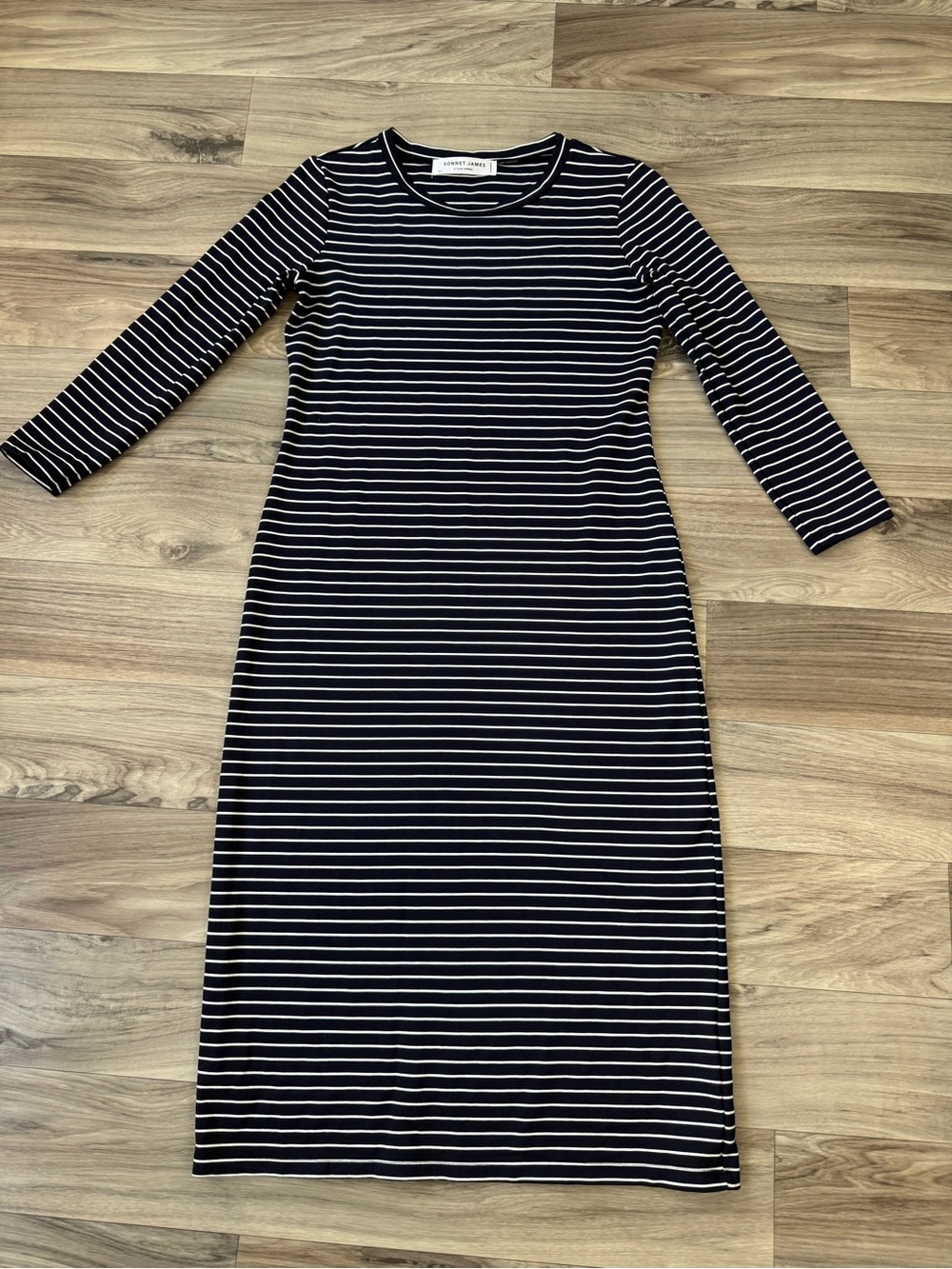 Sonet James Reese Play Dress Navy White Stripes Long Sleeve Size Small Tall